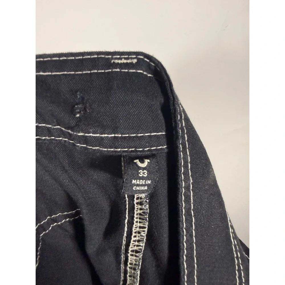 True Religion Mens Black Contrast Stitch Cargo Pants Straight Leg Size 33 Y2K